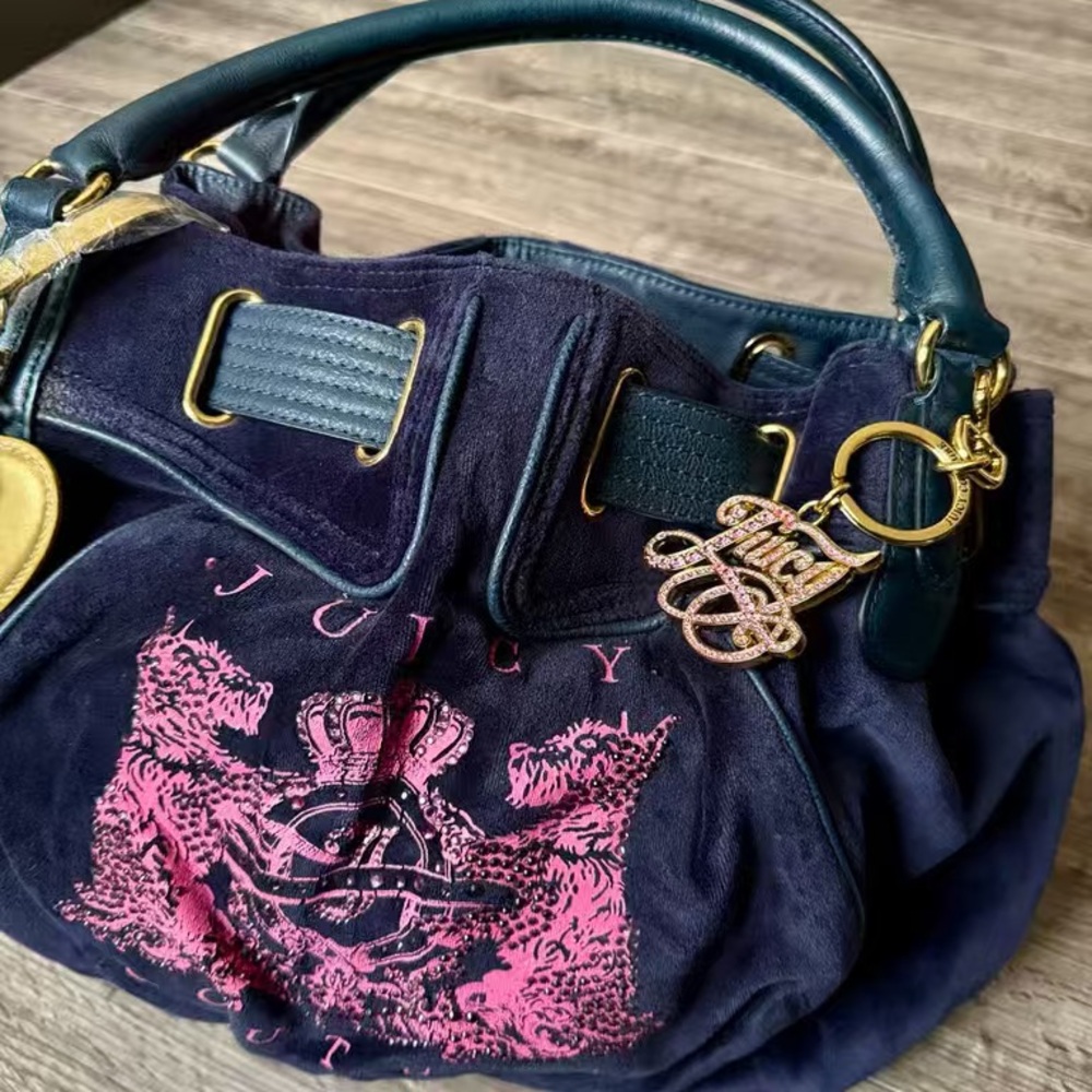 Juicy Couture Dark Blue and Pink Shoulder Bag